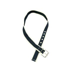 Navy White Canvas Silver Buckle Adjustable Woven Belt Size S Preppy Casual